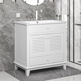 30" Bathroom Vanity with Sink, Bathroom Cabinet with Two Doors and One Drawer, White (OLD SKU: JL000005AAK-1) 30" Bathroom Vanity with Sink, Bathroom Cabinet with Two Doors and One Drawer, White (OLD SKU: JL000005AAK-1)
